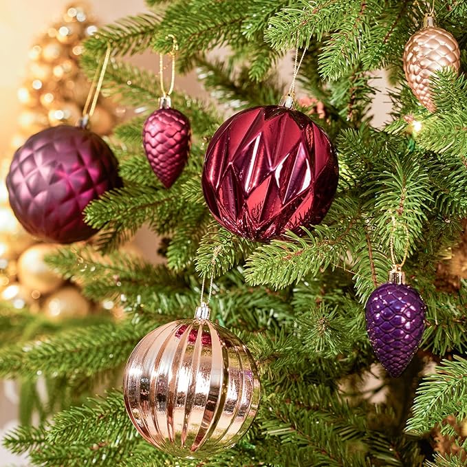 JORNOY Jewel Tone Christmas Tree Ornaments, 4inch/100mm Shatterproof Ornaments for Christmas Tree Set - Large Plastic Decorative Hangings Ball Ornaments for Xmas Tree Decorations, 12ct (Jewel Tone)