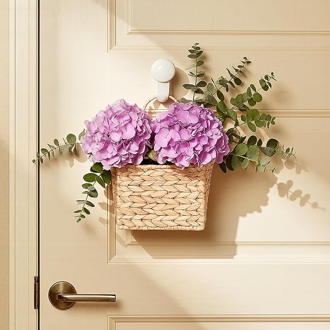 Set of 2 Hanging Basket, Wicker Wall Basket Natural Water Hyacinth, Hanging