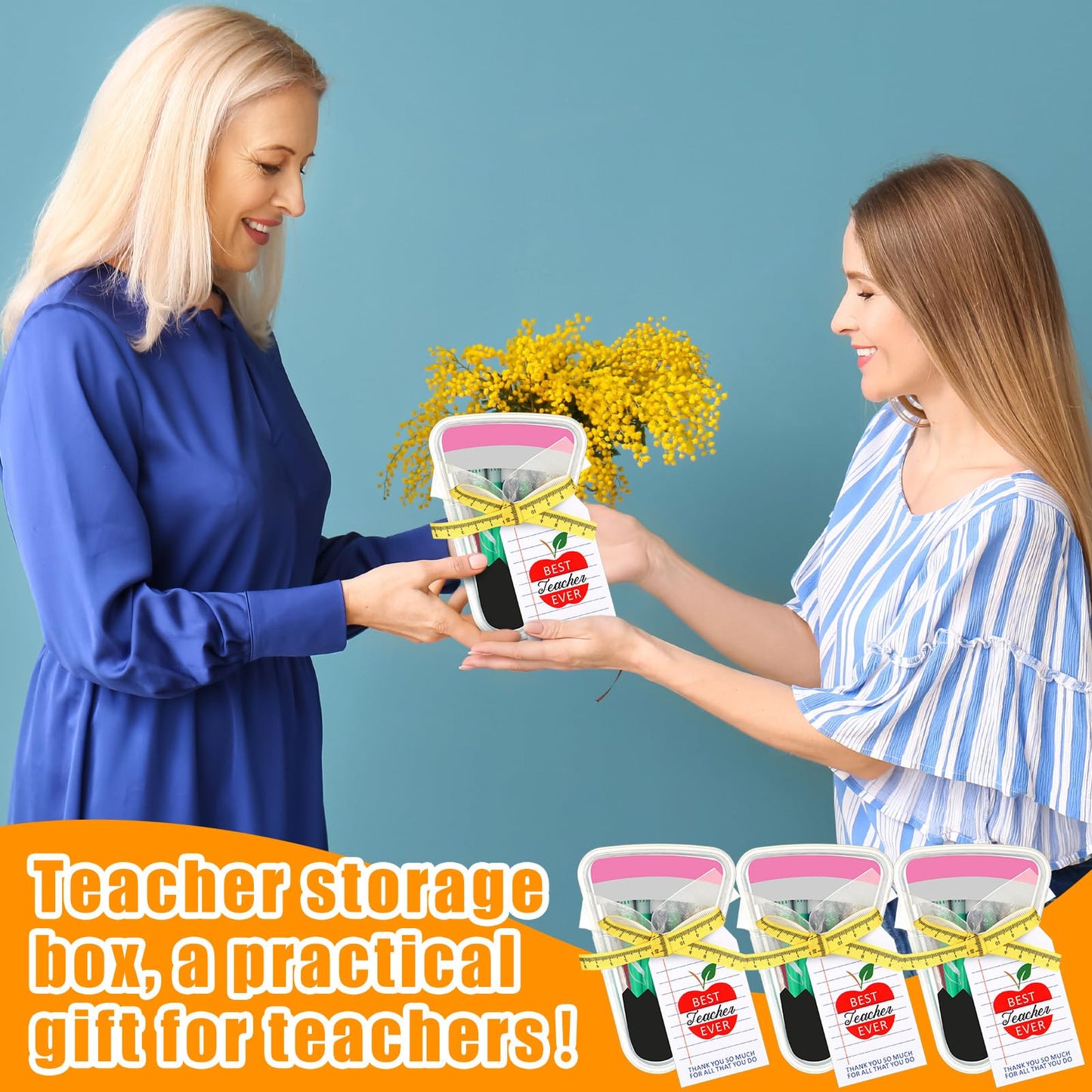 Tinlade 12 Set DIY Pencil Container Appreciation Teacher Gifts with Apple Cards Ruler Ribbon Back to School Plastic Treat Boxes for Teachers Thank You Gifts for Classroom School Party Favors