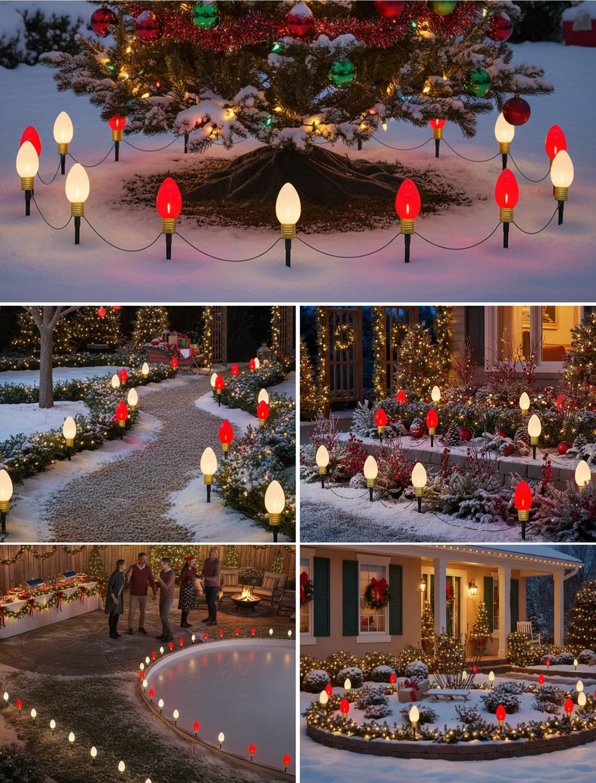 2 Pack Jumbo C9 Christmas Pathway Lights, 14FT Red & White LED Outdoor Path Lights, Waterproof Connectable Giant C9 Pathway Markers for Yard, Garden, Walkway, Christmas Decorations