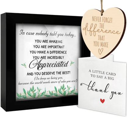 Thank You Appreciation Gift Set with Inspirational Quote Sign, Wooden Heart Ornament & Card – Meaningful Recognition Gift Doctor, Coworkers, Employees, Teachers – Desk or Wall Decor HF483