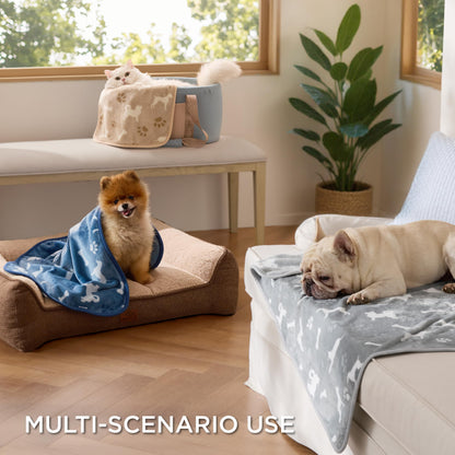 Bedsure 1 Pack 3 Pet Blankets, Super Soft Fluffy Premium Fleece Flannel Portable Throw Dog Blankets for Small Dogs, Printed Cat Puppy Blanket Grey/Brown/Blue Small(20x30 inch)
