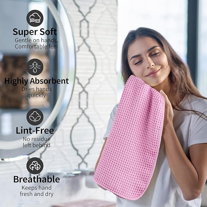 Microfiber Waffle Hand Towels, 4 Pieces, Fast Drying, Lint Free 430 GSM
