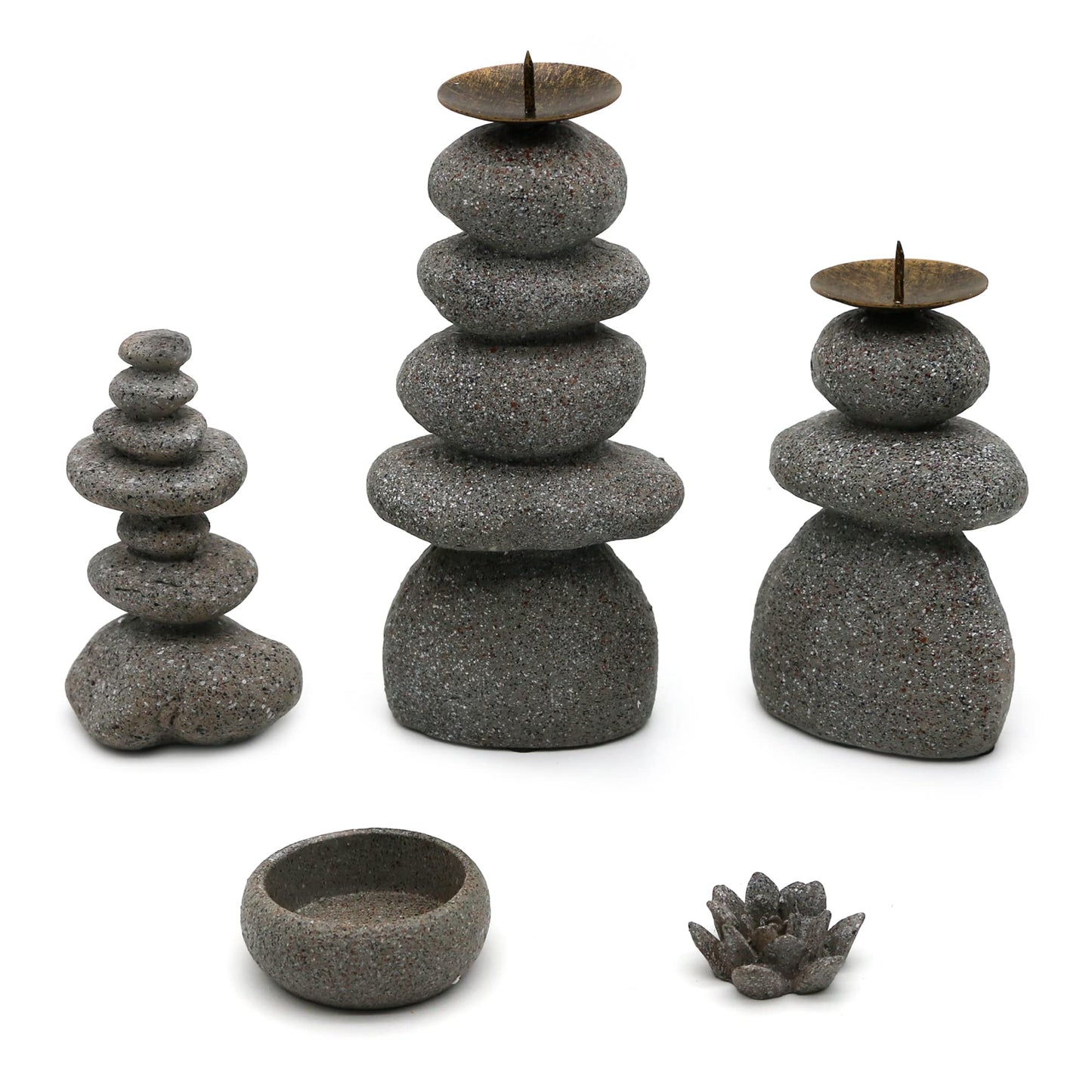 Rock Cairns Candle Holder - Taper Pillar Candle Stick Holder Set of 5 - Balance Stones Candlestick Holders Candlelight Stand for Zen Garden, Altar, Mantle, Yoga, Home Decoration, Meditation Gift