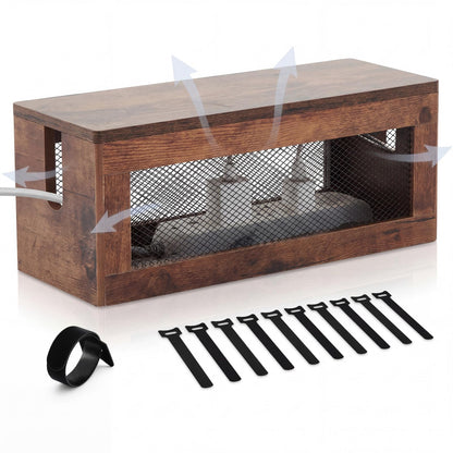 Chunful Extra Large Cable Management Box, 16'' Wood Cord Hider Organizer with Ventilation Nets & Organizer for Power Strip, TV Wires & Desk Cable Storage, Magnetic Lid Hide Floor Cables