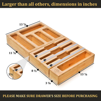 9 IN 1 Bamboo Foil and Plastic Wrap Organizer for Kitchen Drawer, Plastic Bag Organizer Organization and Storage, Food Storage Bag Organizer with Labels for Quart Gallon Snack Sandwich