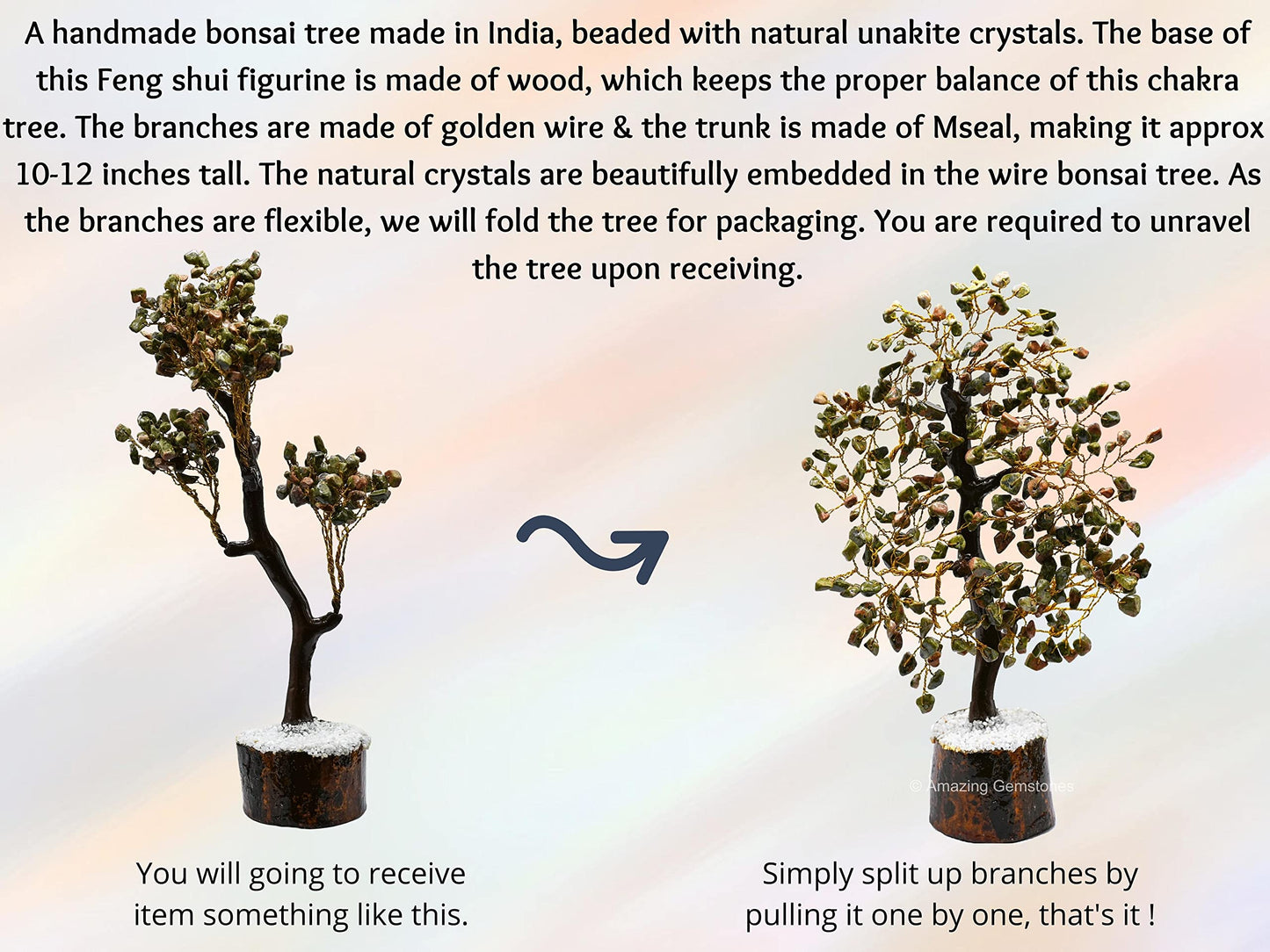 Unakite Natural Healing Premium Crystal Bonsai Feng Shui Fortune Money Tree of Life for Home Office Decor (Gift Box Ready,10-12 Inch)
