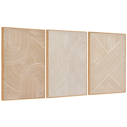 Zessonic Neutral Minimalist Textured 3D Wall Art Abstract Hand-Painted Framed Wall Decor Geometric Artwork Canvas Paintings- Living Room Bedroom Office - Modern Boho Neutral Line 16"x24" 3 piece