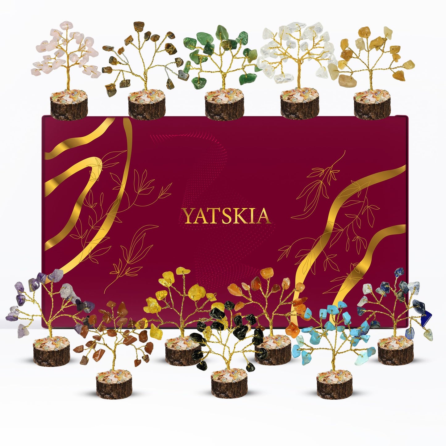 YATSKIA Crystal Tree Gifts for Women, Crystals and Stones, Home Office Desk Decor, Crystal Tree of Life Decor, Money, Spiritual, Reiki, Good Luck Gifts for Mom (Set of 12 Mini Trees)