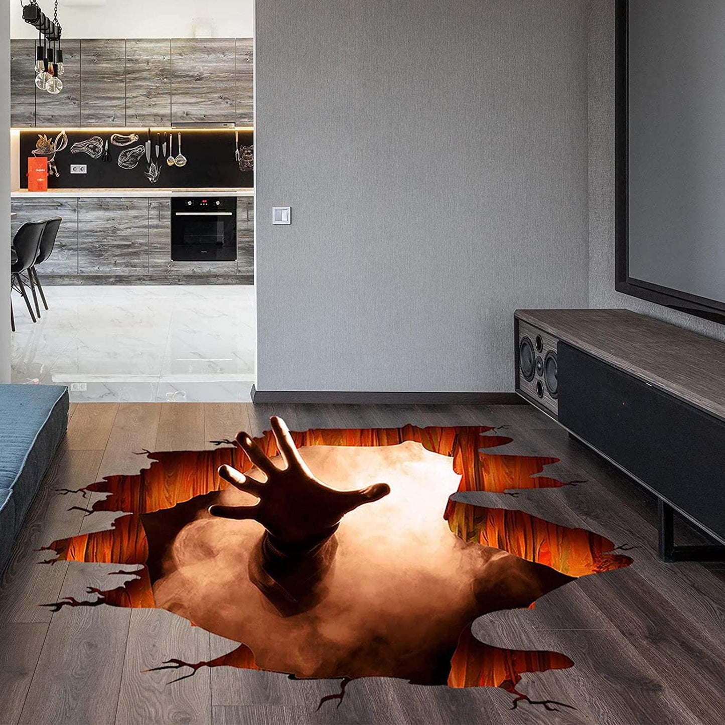 Scary Halloween Floor Decals 3D Ghost Hand Scratching Floor Wall Srtickers for Living Room, Spooky Indoor Art Decals Halloween Decorations for Bar Pub Bedroom