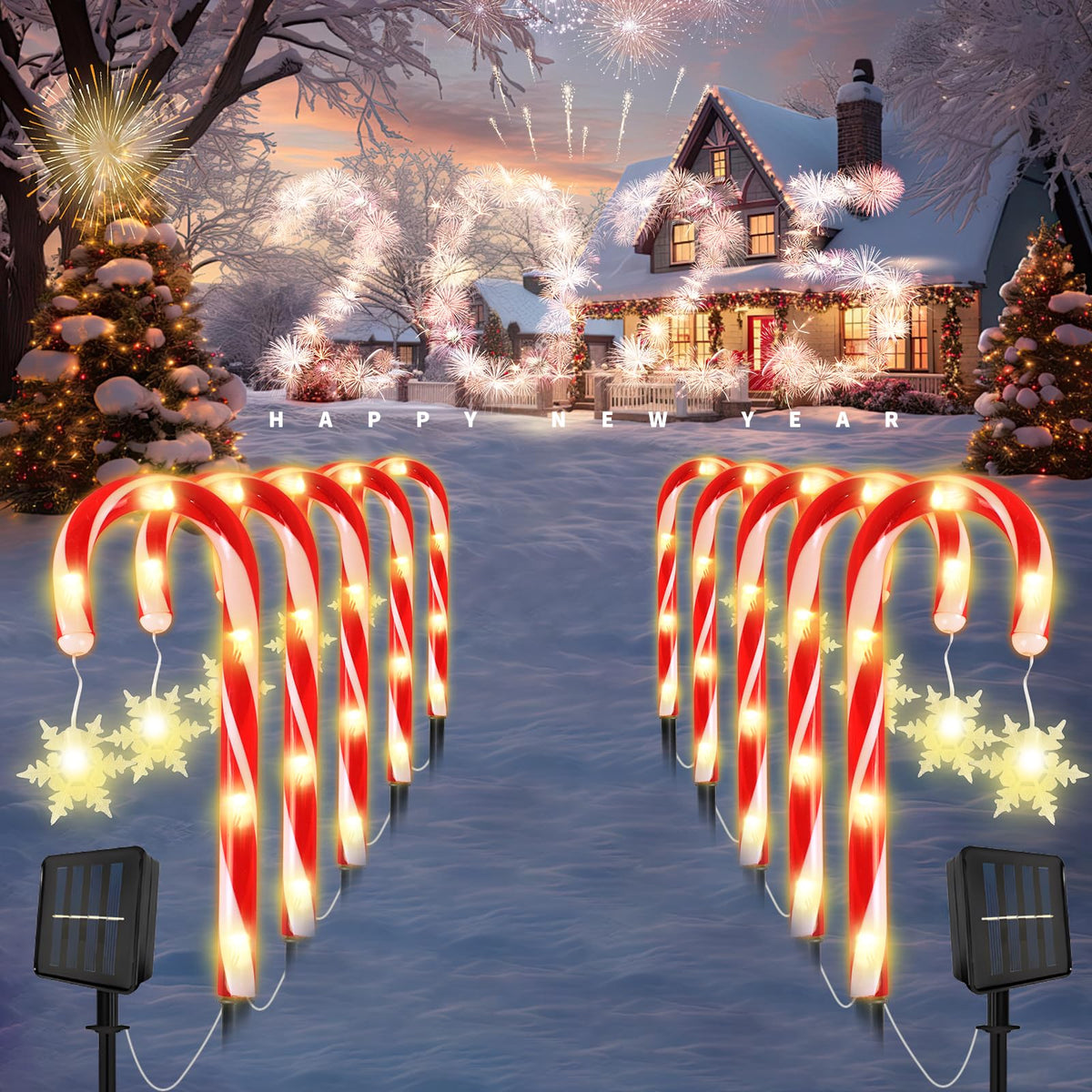MOUOUSO Solar Christmas Candy Cane Lights, Outdoor Waterproof Pathway Stake Lights with 8 Modes, Solar Lights for Outside Yard Walkway Garden Christmas Decorations