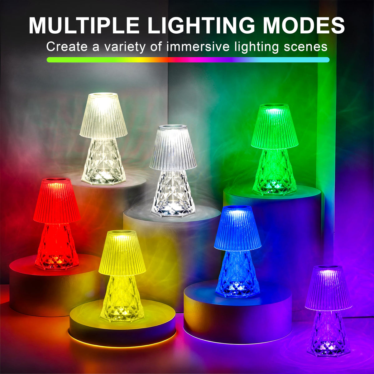 LOZNDA Waterproof Shower Lamp, Rechargeable Bathroom Lamp with RGB, Cordless Crystal Table Lamp, Dimmable Crystal Bedside Night Light for Bathroom Bedroom