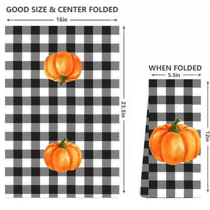 LXOMILL Buffalo Plaid Fall Kitchen Towels, Pumpkin Dish Towels, Farmhouse Fall Decorations for Kitchen, Fall Pumpkin Hand Towels Set of 2
