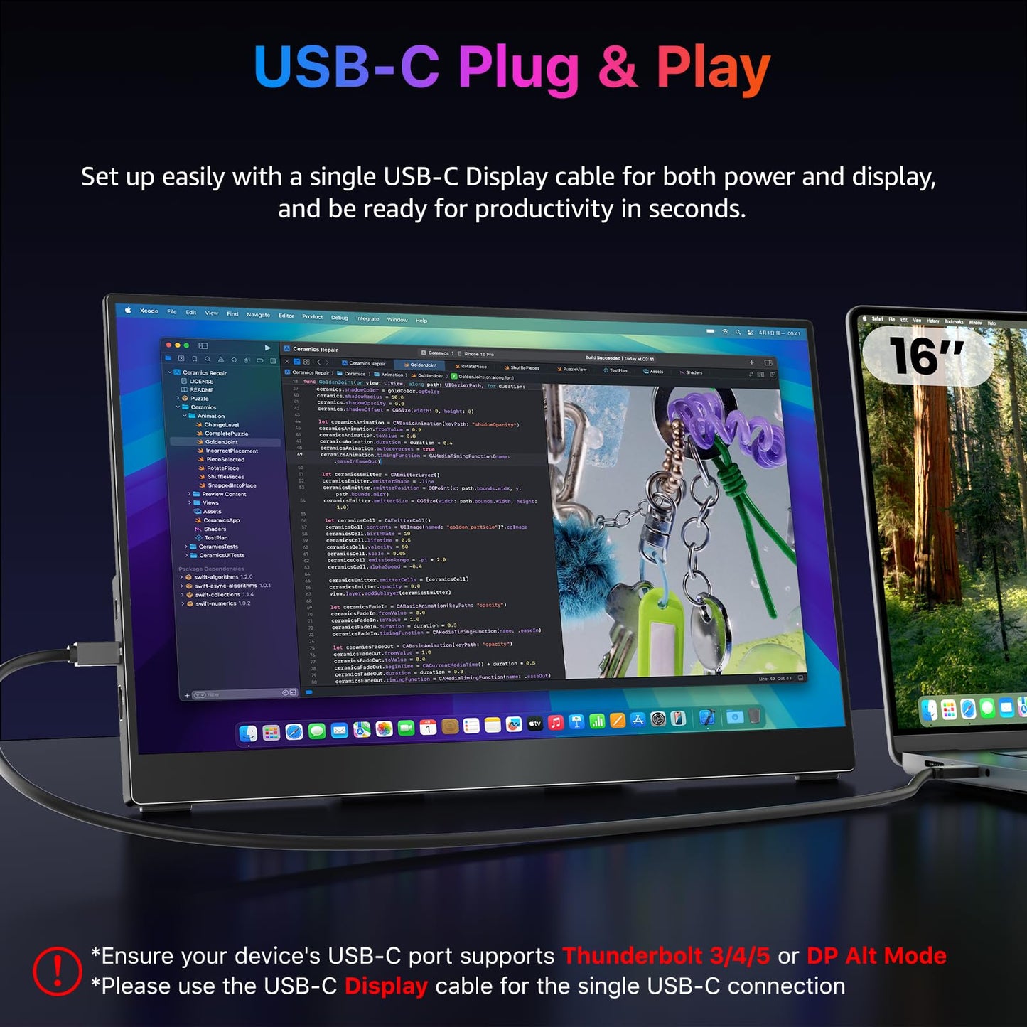 Portable Monitor 18.5 inch 1080P FHD 128% sRGB 100Hz, Travel Monitor for Laptop MacBook Surface PC Xbox PS5, HDMI Dual USB-C VESA Compatible Built-in Speaker, with Kickstand
