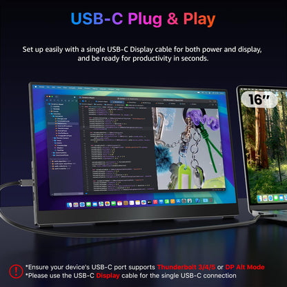 Portable Monitor 18.5 inch 1080P FHD 128% sRGB 100Hz, Travel Monitor for Laptop MacBook Surface PC Xbox PS5, HDMI Dual USB-C VESA Compatible Built-in Speaker, with Kickstand