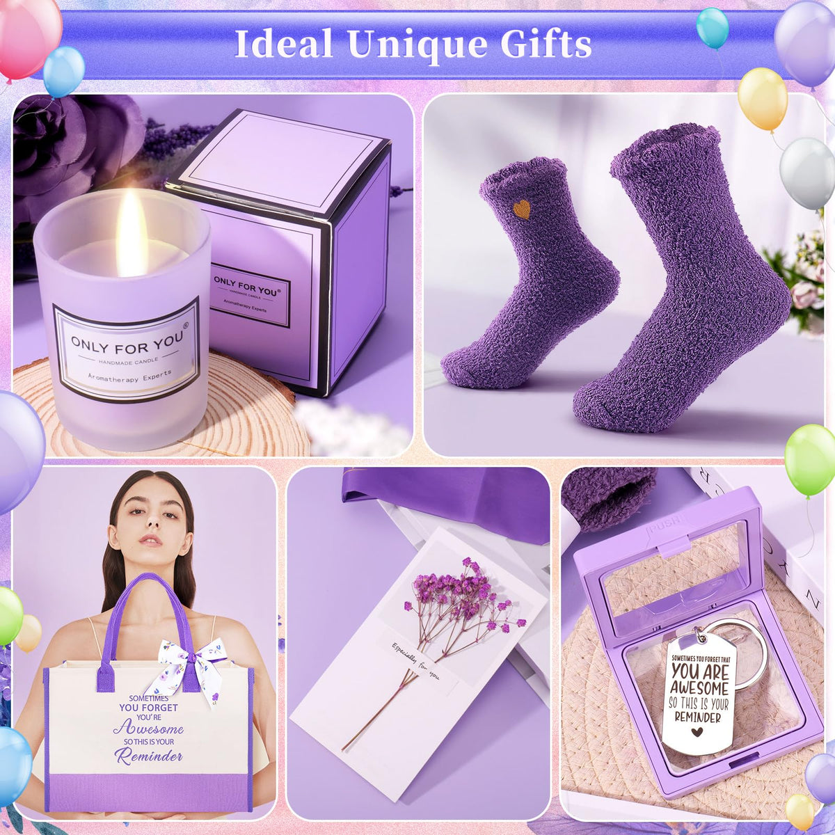 13PCS Birthday Gifts for Women,Mom, Wife, Girlfriend, Sister, Her- Self Care Package Get Well Soon Gifts Basket for Women Purple Birthday Gifts Mothers Day Baskets for Mom