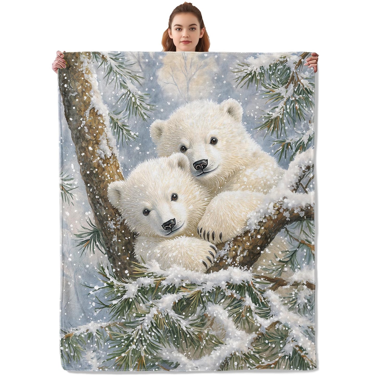 Kibue Adorable Polar Bear Blanket - Lightweight, Soft & Cozy Flannel Plush Throw Blanket for Travel, Sofa, Bedroom, Office - Warm Decor for Adults Kids Women 60"×50"