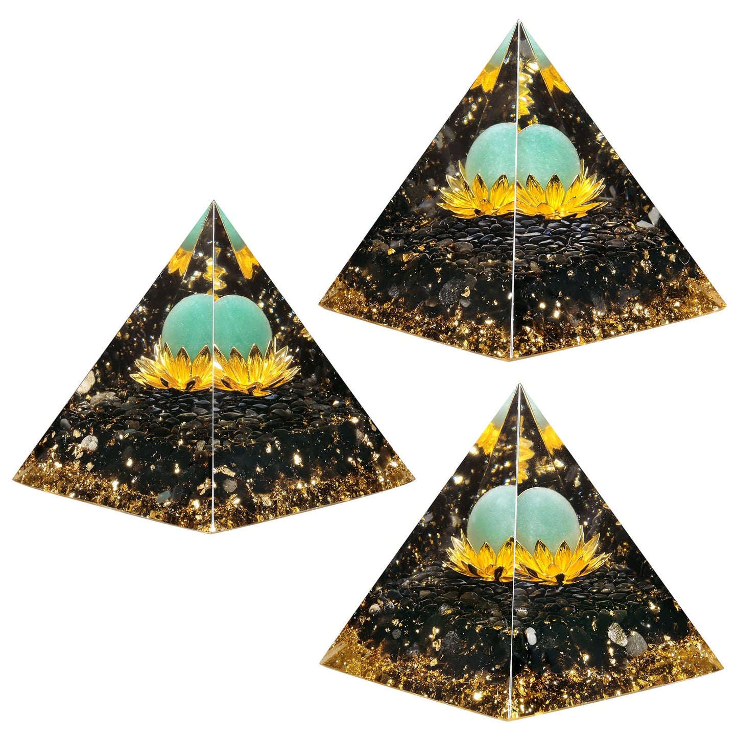 Rockcloud Orgone Pyramid Crystal Stone Sphere on Lotus Base Energy Generator for Chakra Balancing Meditation, Green Aventurine