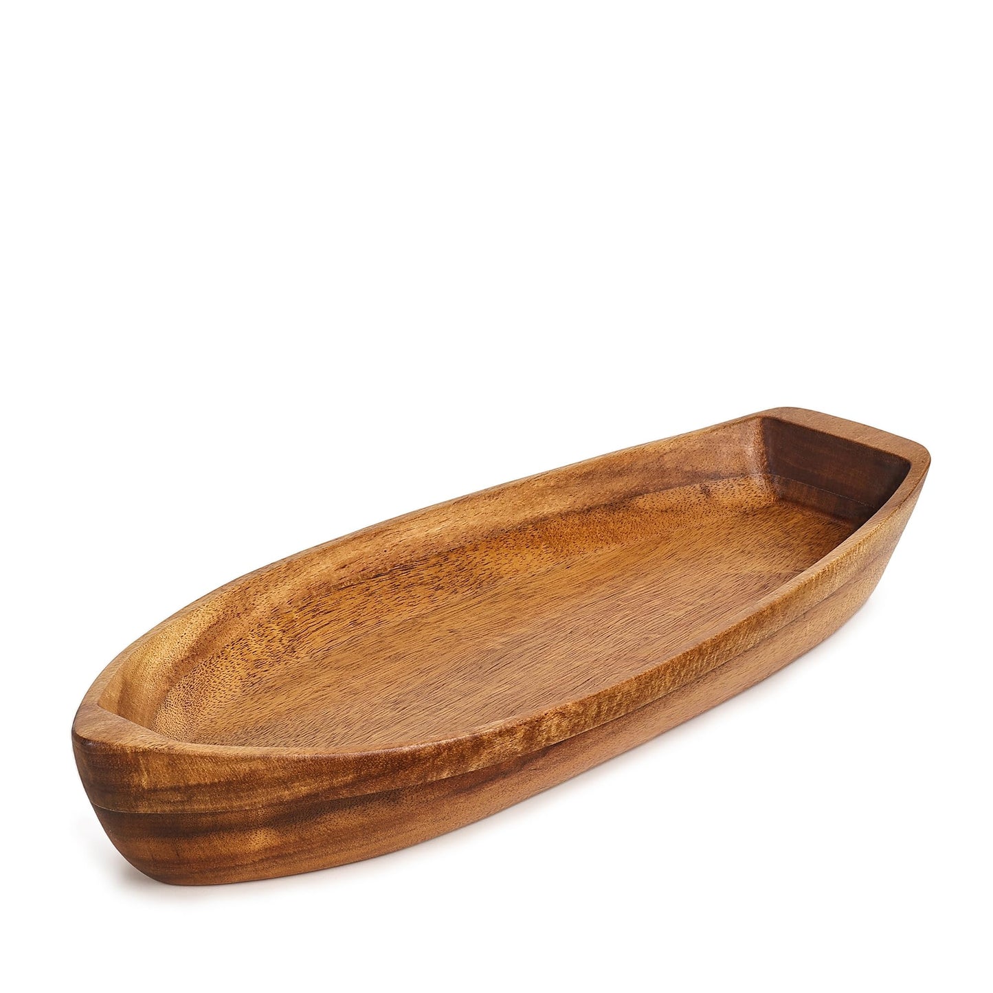 CAMLOT Lucky Boat Serving Tray, Acacia Solid Wood Interesting Shape Plate for Serving Desserts, Fruit, Snack and House Ornament,Key Tray,Functional and Storage Decorative Bowl。(M)