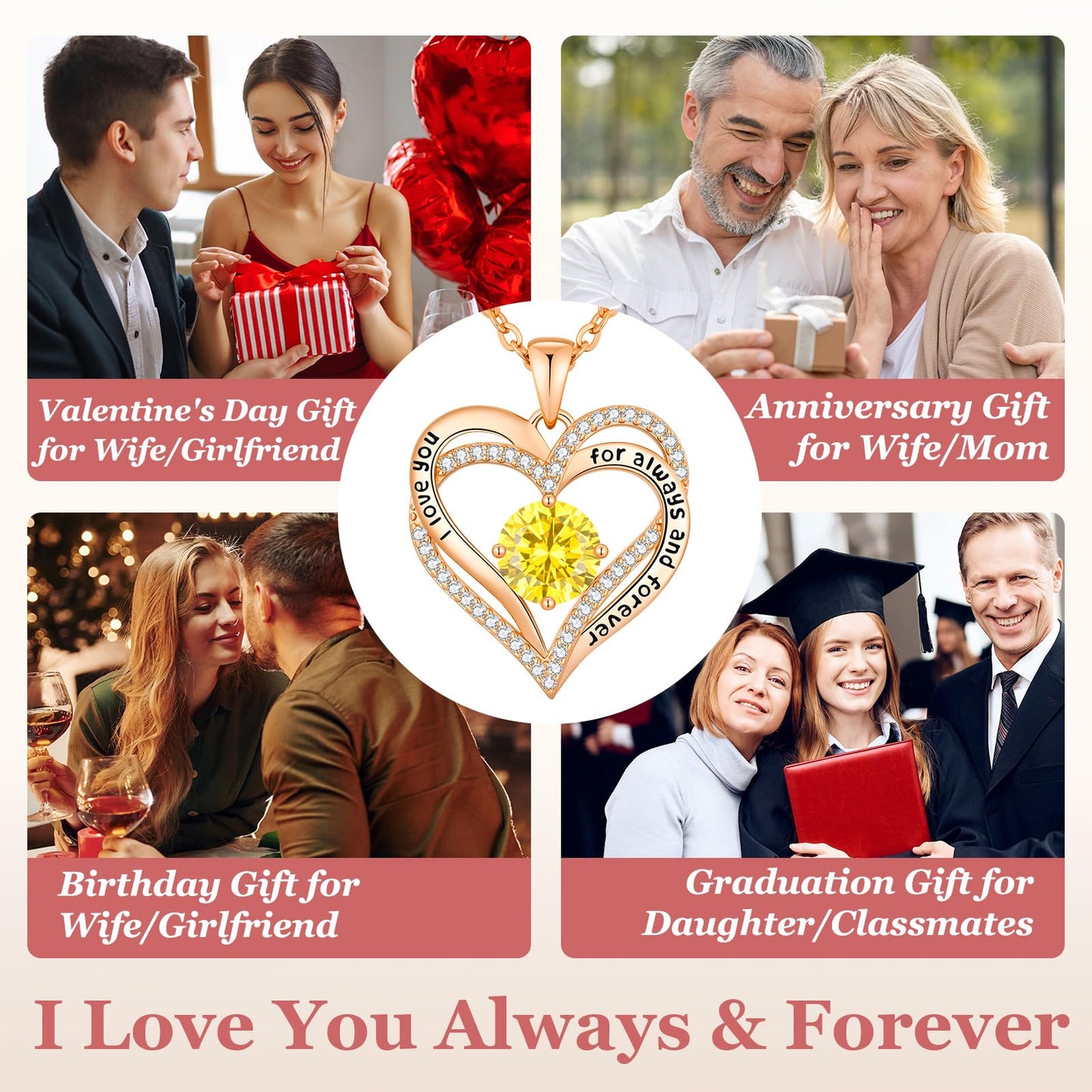 CDE Valentine's Day Gift Forever Love Heart Necklaces for Women, Wedding Anniversary, Birthday Mothers Christmas Day Gifts for Mom, Mother, Wife, S925 Silver Jewelry with Birthstone Pendant