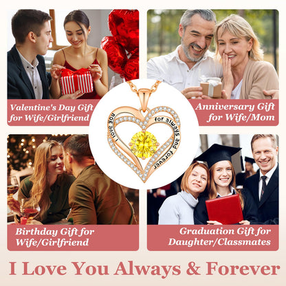 CDE Valentine's Day Gift Forever Love Heart Necklaces for Women, Wedding Anniversary, Birthday Mothers Christmas Day Gifts for Mom, Mother, Wife, S925 Silver Jewelry with Birthstone Pendant