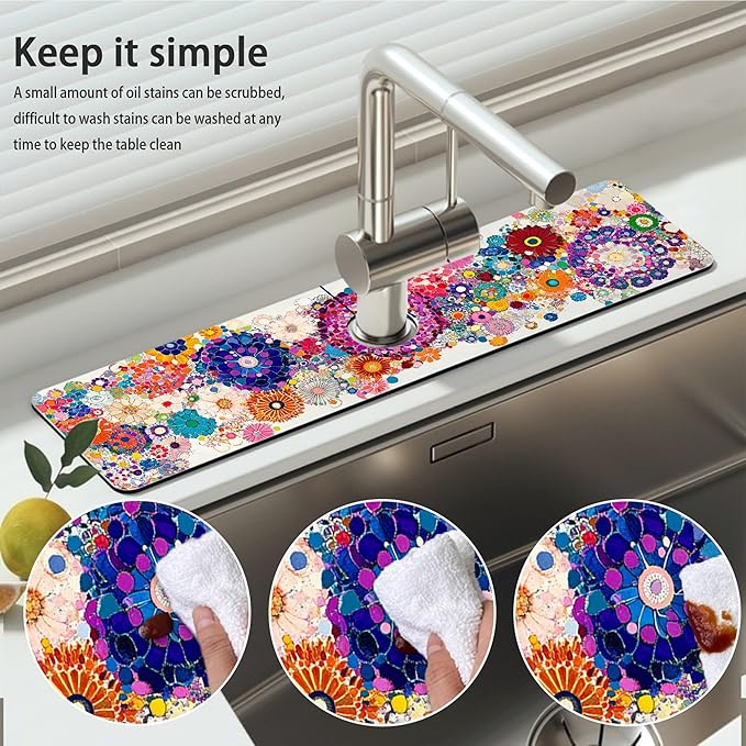 Bimkole 2 PCS Faucet Absorbent Mat, Kitchen Faucet Sink Splash Guard Wraparound