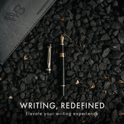 Wordsworth & Black Primori Fountain Pen Set [Black Gold]; Extra Fine Nib, Gift Case, 24 Ink Cartridges, Refill Converter, Manual; Journaling, Calligraphy, Smooth Writing Pens; Left and Right Handed