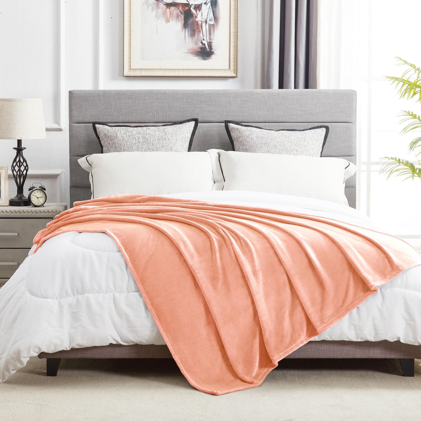 DREAMNINE Super Soft Fuzzy Fleece Throw Blanket for Couch Sofa 50" x 60", Decorative Solid Lightweight Velvet Blanket for Chair, Cozy Accent Shaggy Micro Plush Flannel Blankets for Bedroom Dorm, Peach