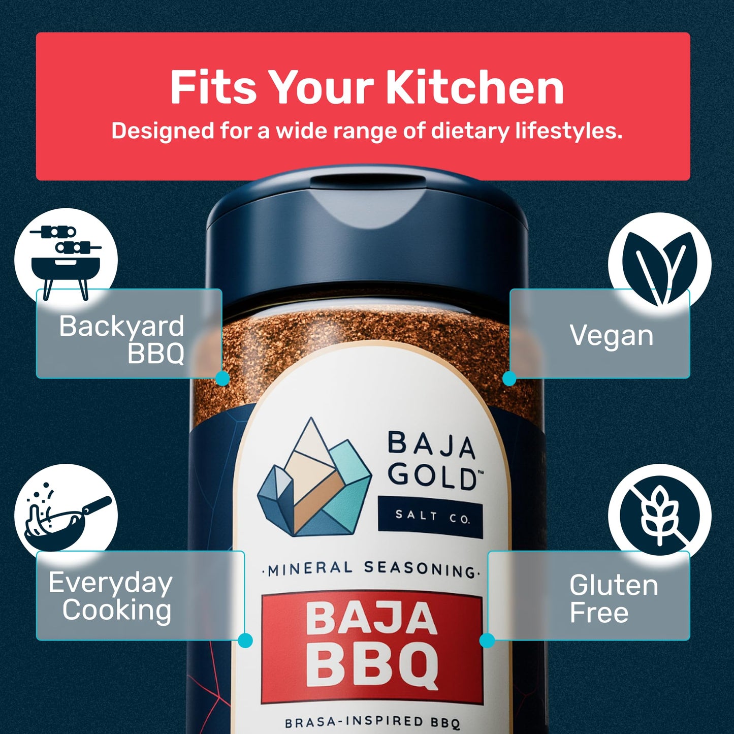 Baja Gold BBQ Seasoning, Smoky Barbecue Rub Blend with Paprika Cane Sugar Black Pepper and Mineral Sea Salt, for Ribs Chicken Pork and Burgers, All Purpose Seasoning and Meat Rub, 5.4 Oz