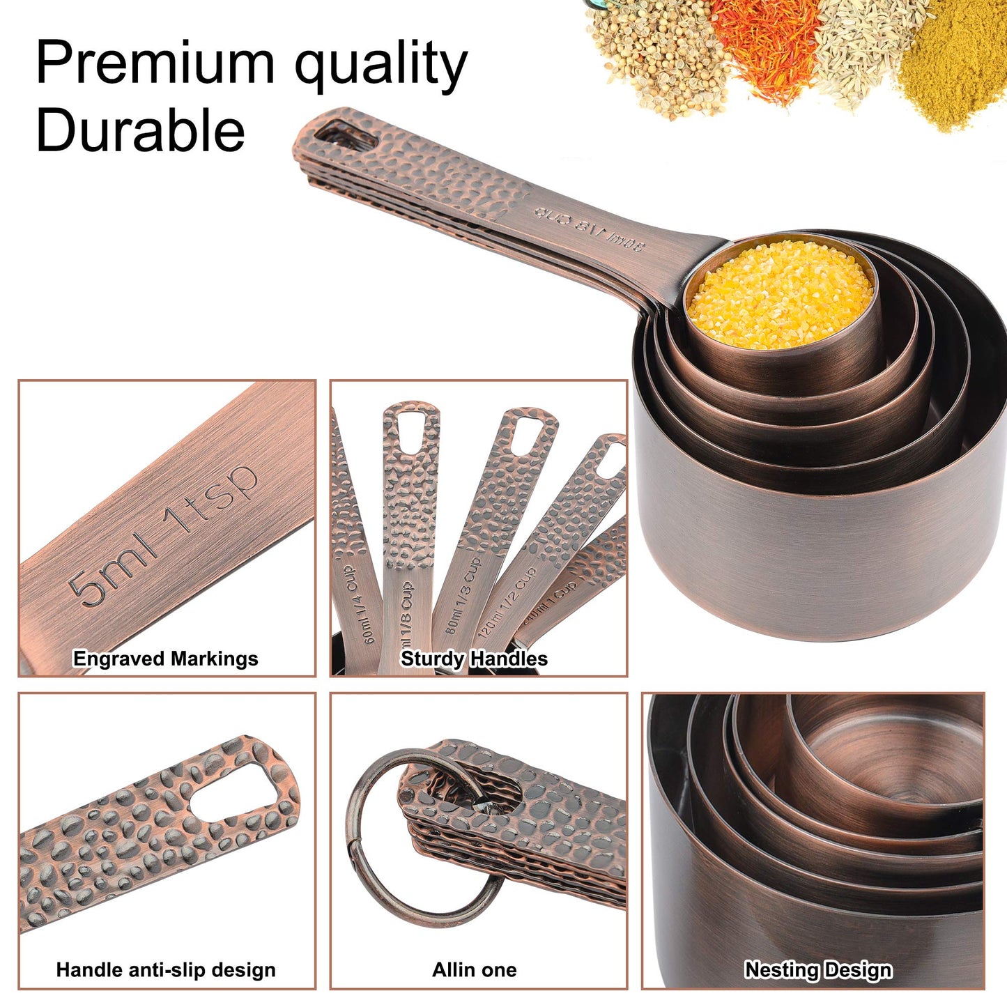Nstezrne Copper Plated Measuring Cups and Spoons set 18 for Dry & Liquid, Metric & US Stainless Steel Measuring Cup and Spoon Set with Leveler for Baking & Kitchen