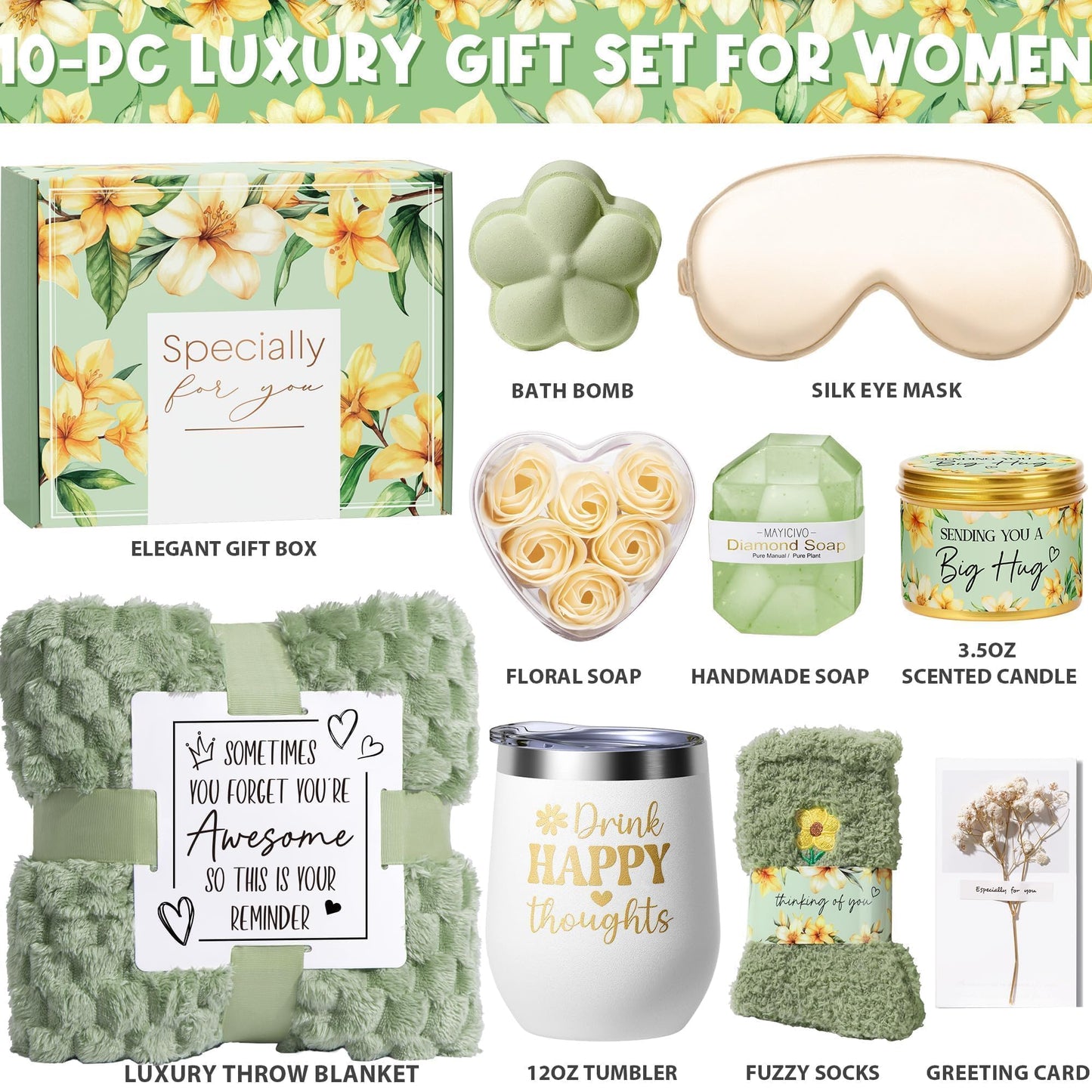 Mothers Day Birthday Gifts for Women Self Care Gift, Vanilla Coconut Relaxing Spa Gift Basket Bath Set Get Well Soon Care Package Easter Gifts for Women Mom Her Sister Friend Wife Grandma w/ Blanket
