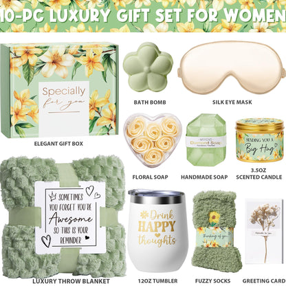 Mothers Day Birthday Gifts for Women Self Care Gift, Vanilla Coconut Relaxing Spa Gift Basket Bath Set Get Well Soon Care Package Easter Gifts for Women Mom Her Sister Friend Wife Grandma w/ Blanket