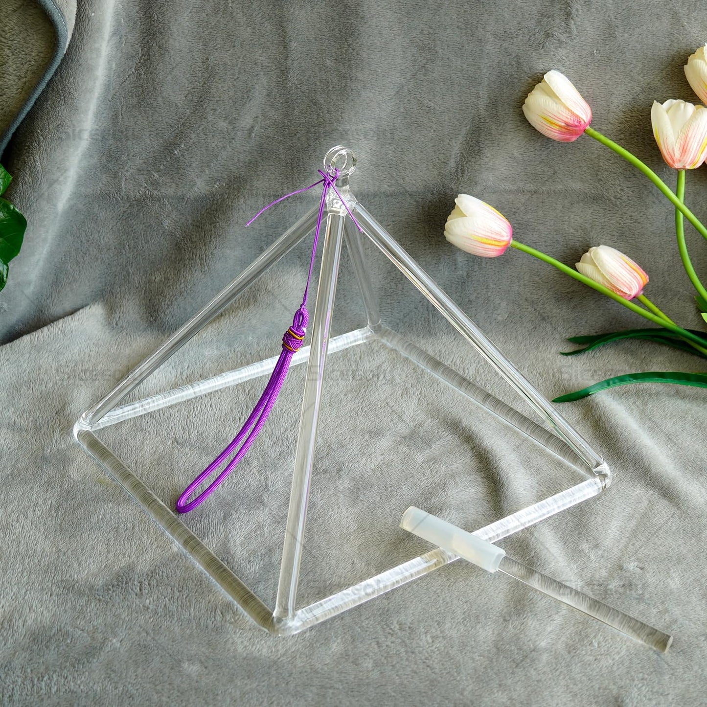 Siceeoly 10 inch Pyramid Quartz Crystal Singing Pyramid Handmade TransparentHealing Musical Instrument For Sound Healing Meditation With Crystal Singing Bowl Striker