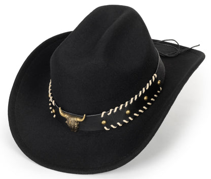 Women & Men Felt Western Cowboy Hat Classic Roll Up Brim Belt Buckle Cowgirl Fedora (M)