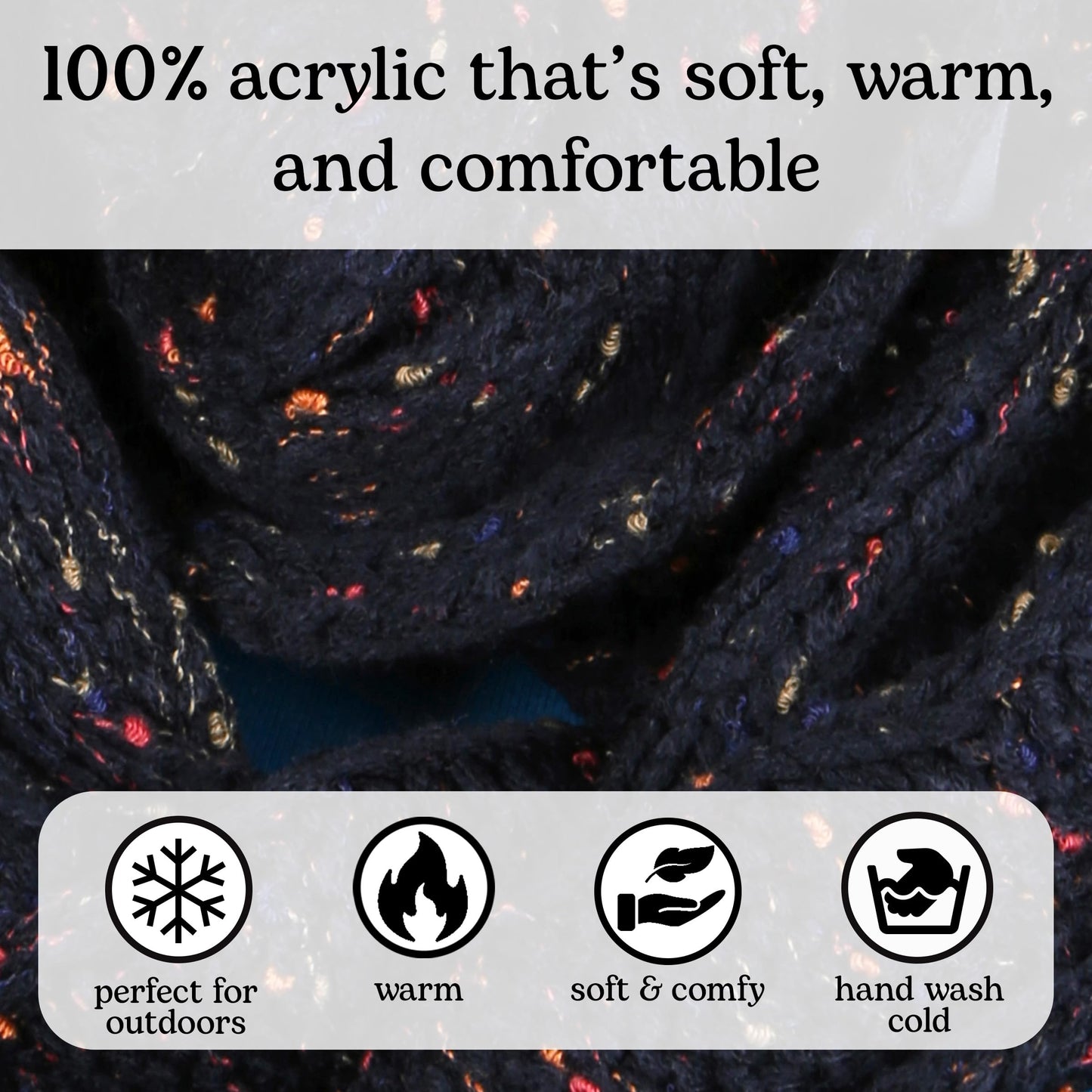 Funky Junque Hat Scarf Glove Set for Women – Matching Winter Set with Oversized Slouchy Beanie, Knit Infinity Scarf & Warm Cozy Gloves for Cold Weather - Confetti Black