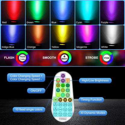 Linke Solar Spot Lights Outdoor Garden, 4 in 1 Colour Changing Led RGB Solar Powered Spotlights IP66 Spike Lights Remote Control Dusk to Dawn Landscape Spotlight for Yard Patio Lawn