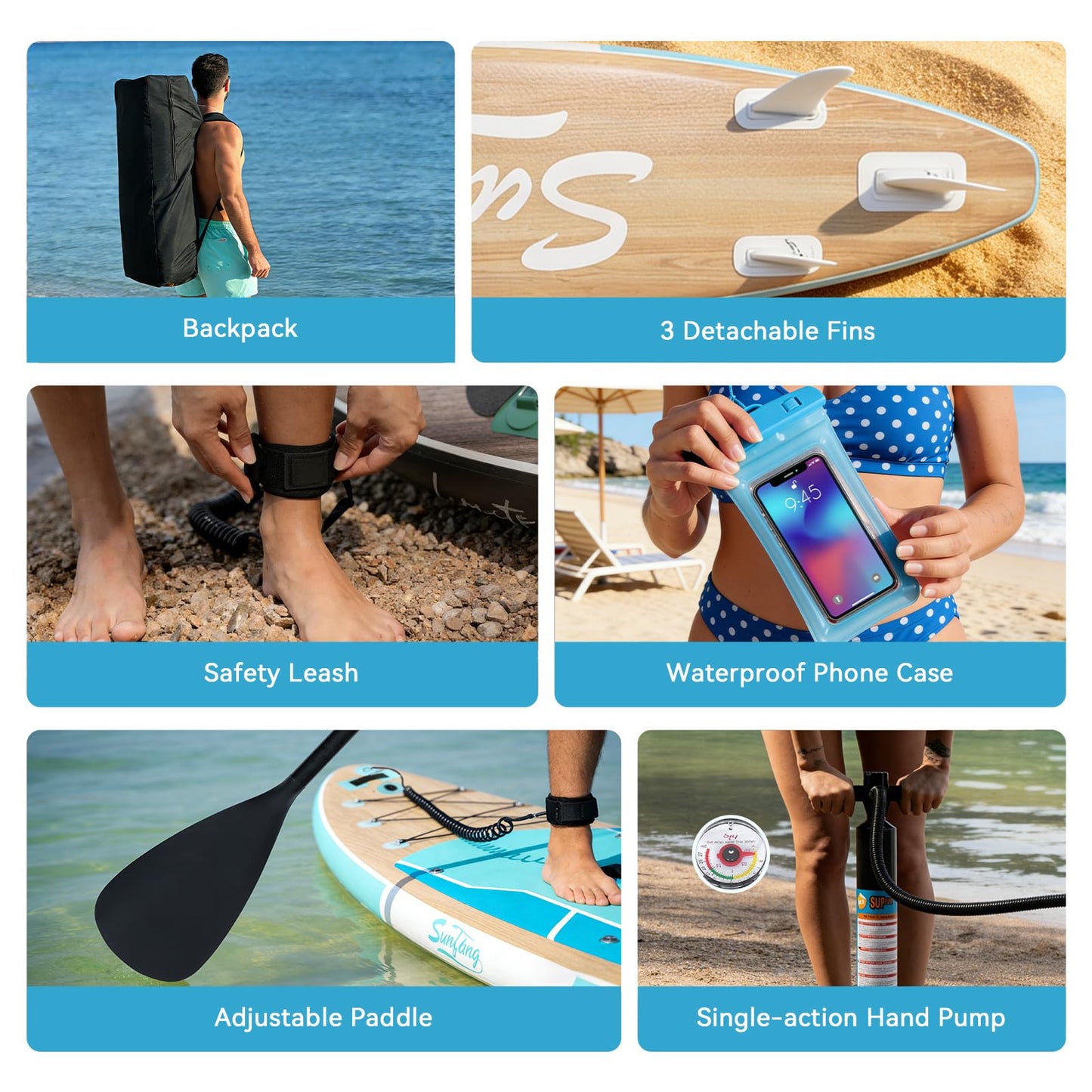 YUSING Inflatable Paddle Board, 10'6" x 33'' x 6" SUP, Paddle Boards for Adults, Non-Slip Deck SUP Paddle Board with SUP Accessories,3 Removable Fins (Wood)