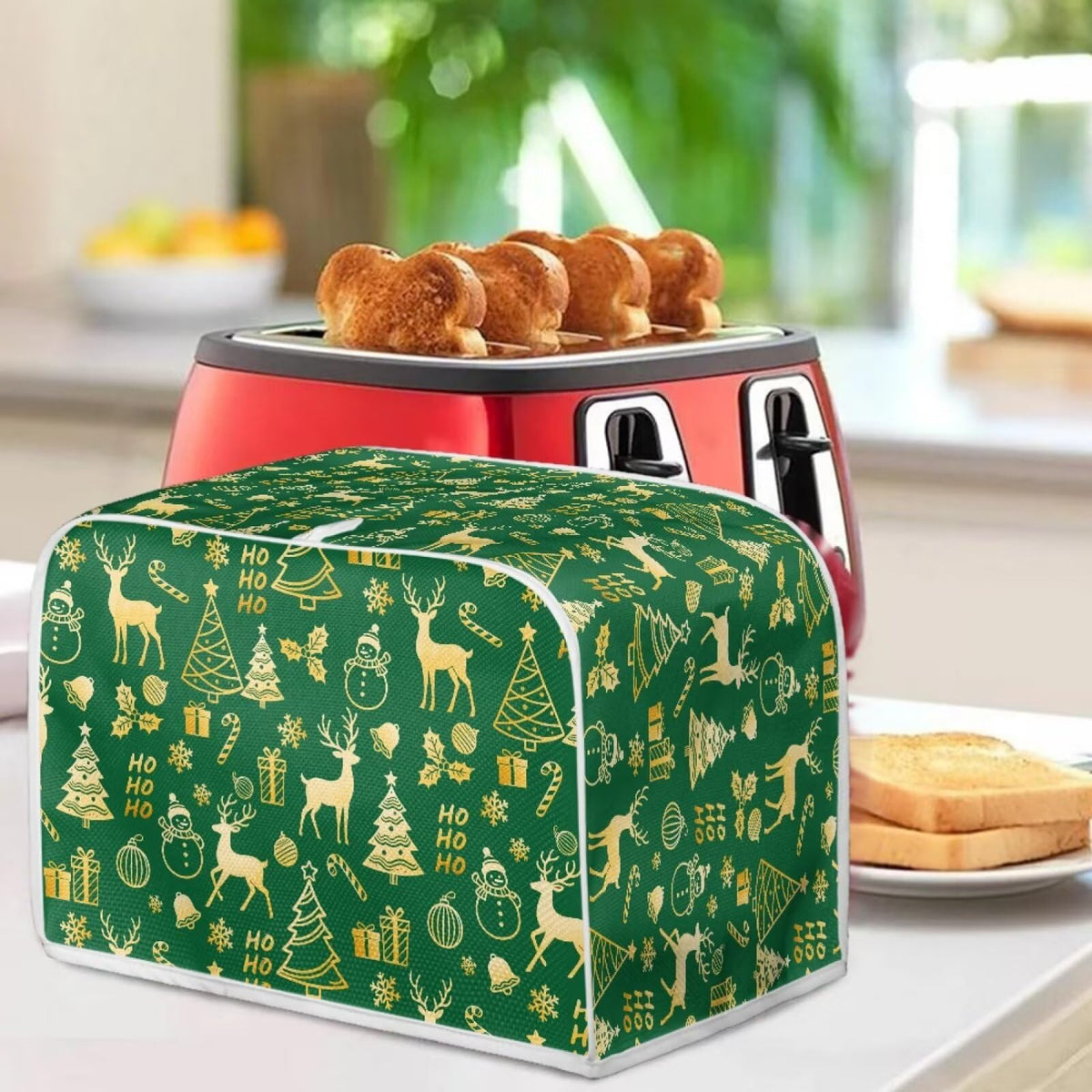 ASQVTIFE Christmas Toaster Covers 4 Slice Wide Slot for Home Christmas Kitchen Decor Green Toaster Oven Covers for Kitchen Counter Kitchen Bakeware Protector Foldable Accessories