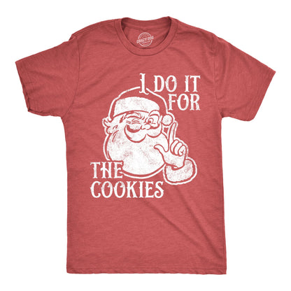 Mens I Do It for The Cookies T Shirt Funny Xmas Santa Claus Sweet Treat Lovers Tee for Guys Funny T Shirts Christmas Apparel for Men Cool Food Short Sleeve Red - for M