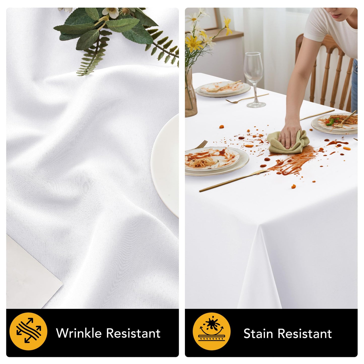 Dailyset 10-Pack White Tablecloths for Rectangle Tables, 60 x 102 Inches, Stain-Resistant Polyester Fabric for 6 Foot Tables - Washable Table Covers for Weddings, Banquets, Birthday, Parties, Events