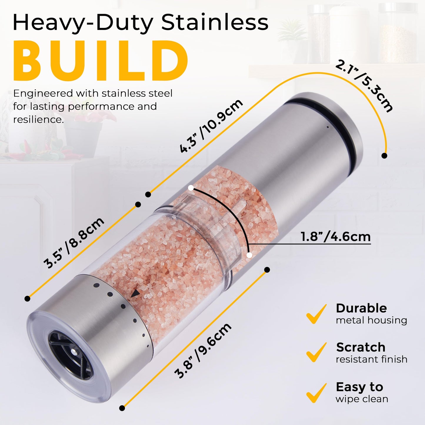 Electric Salt and Pepper Grinder Set Rechargeable Base, Stainless Steel Automatic Electric Salt and Pepper Shakers Set, Led Light, 95ml Capacity Refillable, 6 Coarseness Levels. Kitchen Accessories