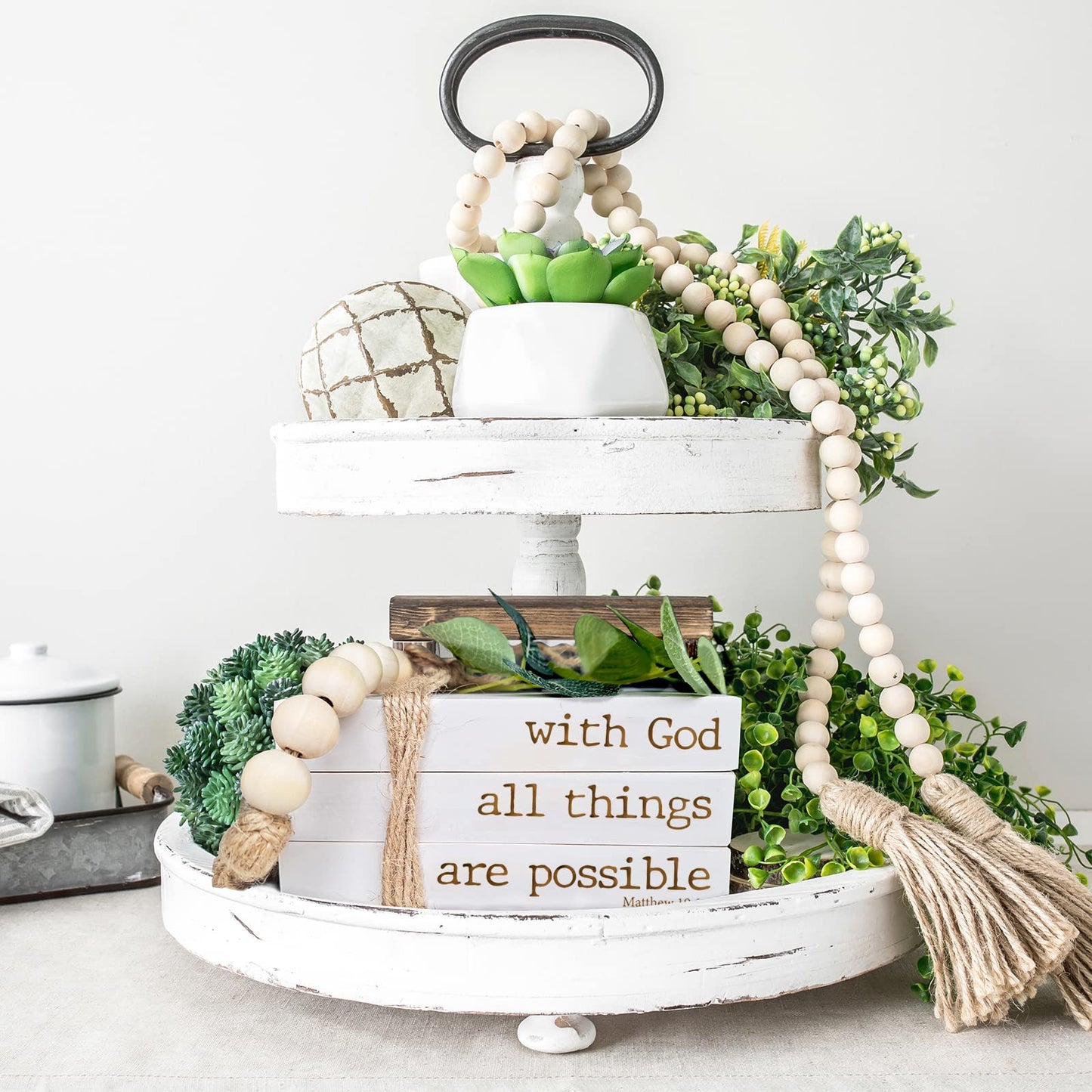 Mini Decorative Coffee Table Books, 4.72" D x 3.93" W x 2.36" H – Set of 3 Faux Books for Decoration, Living Room, Entryway, Bookshelf, Inspirational Christian Gifts