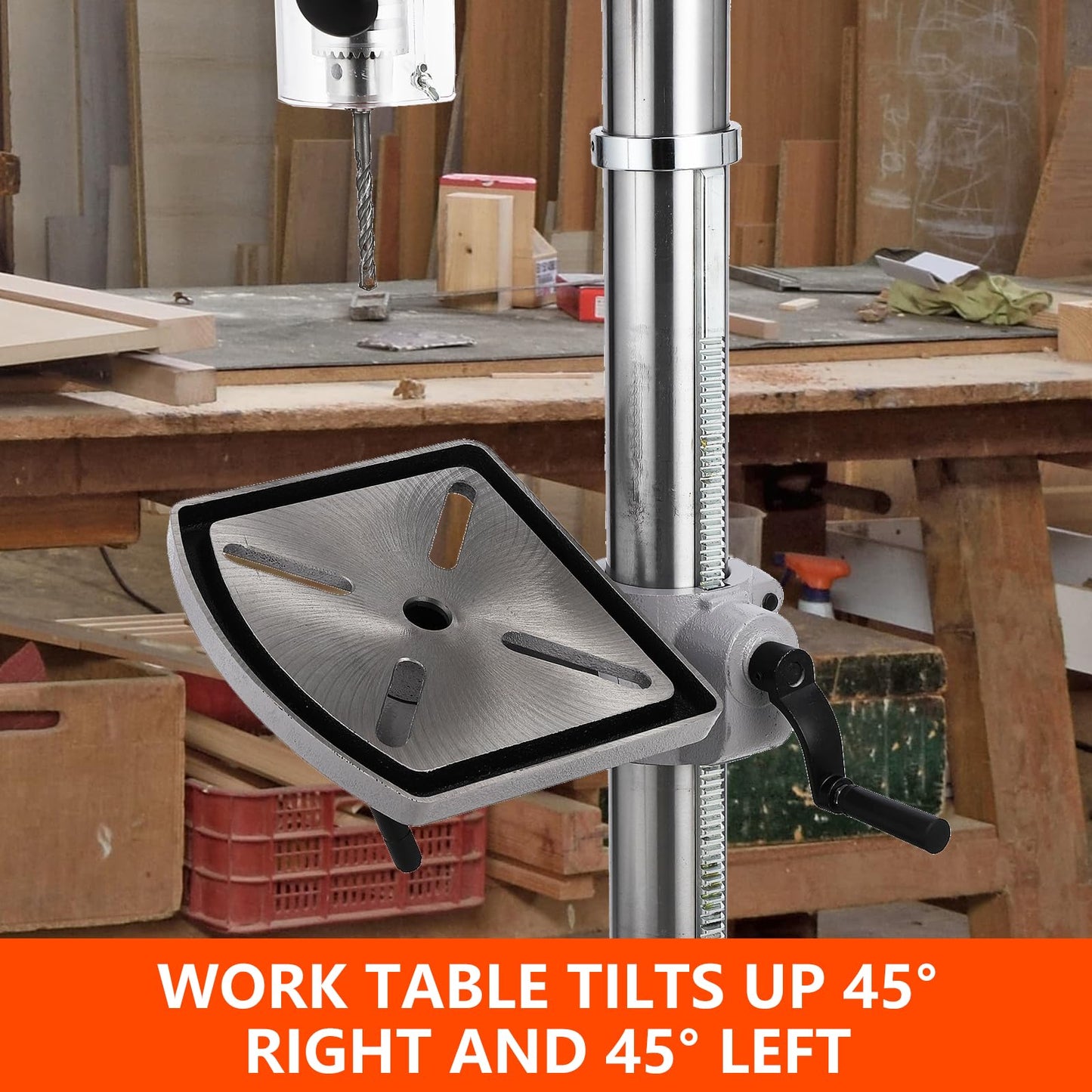 Garvee 15 in Floor Drill Press, 7.5 Amp 120V Pure Copper Motor, 288-3084 RPM Variable Speed Cast Iron Bench Drill Press, 0-45° Tilting Worktable, Tabletop Drilling Machine for Wood Metal