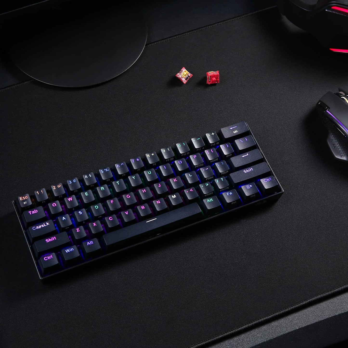 Redragon K530 Pro Draconic 60% Wireless RGB Mechanical Keyboard, Bluetooth/2.4Ghz/Wired 3-Mode 61 Keys Compact Gaming Keyboard w/100% Hot-Swap Socket, Free-Mod Plate Mounted PCB & Tactile Brown Switch