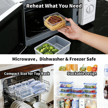 KIGI Meal Prep Containers for Adult Lunch & Snacks, Leak-Proof, BPA-free Plastic, Removable Divided Inserts, Airtight lids, 3 Compartment Food Storage, Microwave Safe, Bento Box, 4.7 Cup, 12 Piece Set
