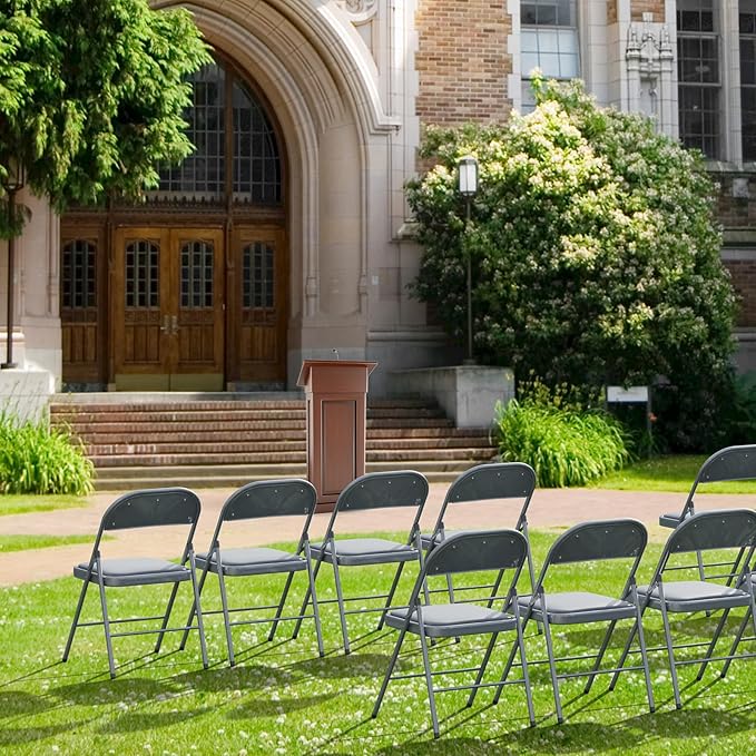 VINGLI 6 Pack Folding Chairs with Padded Seats, Metal Frame with Pu Leather Seat & Back, Capacity 350 lbs, Gray