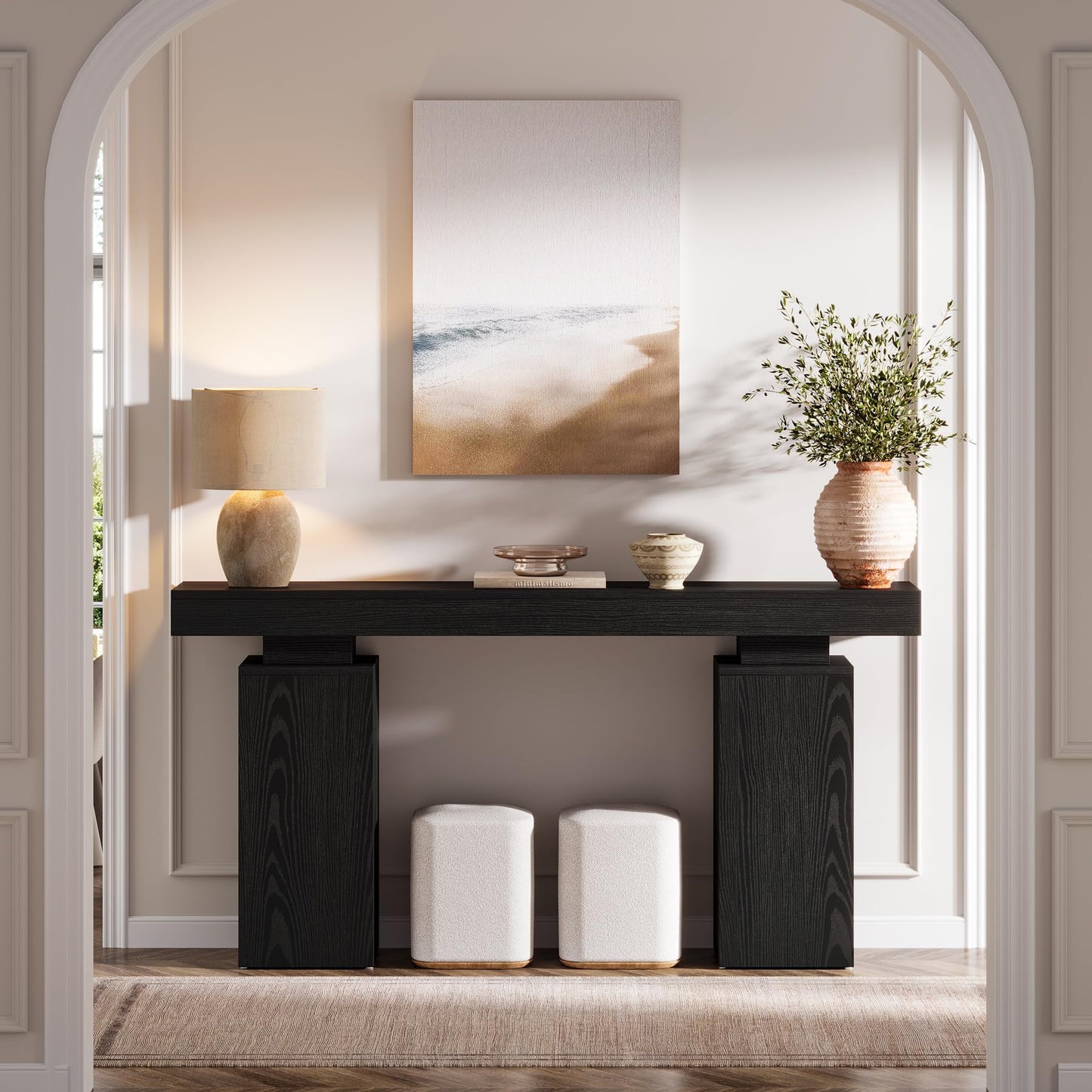 Tribesigns 63-Inch Long Console Table, Farmhouse Entryway Table Behind Couch, Wooden Foyer Stand Entry Station, Modern Hallway Accent Furniture for Living Room Decor, Entrance, Black