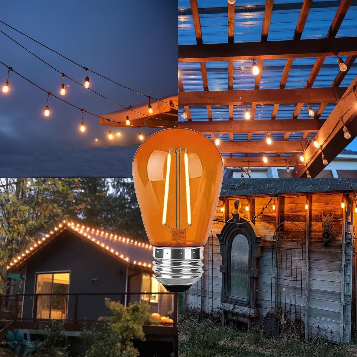 Sxminer 2W S14 LED Bulbs Orange Halloween LED Replacement Bulb Plastic Shatterproof Outdoor LED String Lights E26 Base Edison Bulb Decorative Bulb for Home Patio Christmas Wedding Party Decor,15 Pack