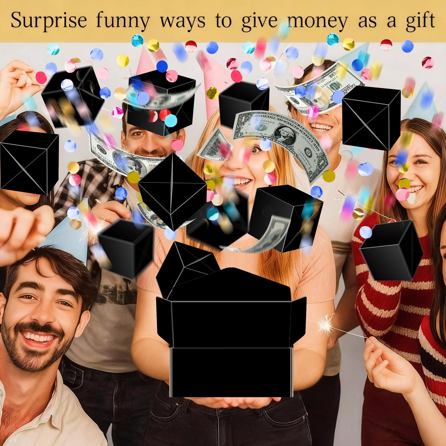 ysmile Surprise Box Gift Box for Cash Gift, DIY Explosion Money Box for Boy Girl Men Women Birthday Anniversary Pop Up - Black