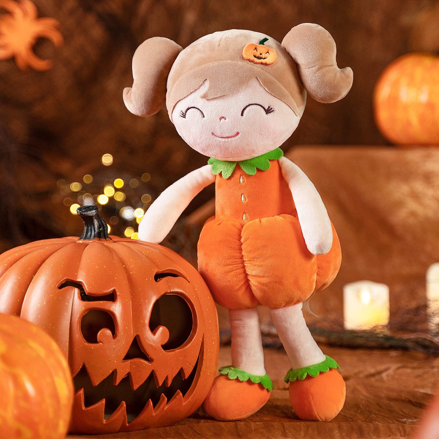 Gloveleya Dolls Halloween Pumpkin Baby Girl Gifts Plush Pumpkin Doll Soft Toys Orange 18 inches